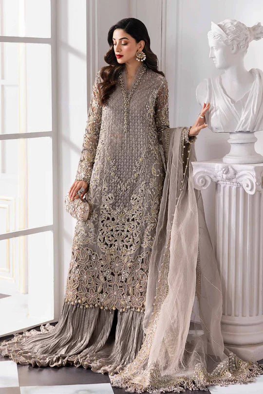 Pakistani Steel Grey Embroidered Organza Dress