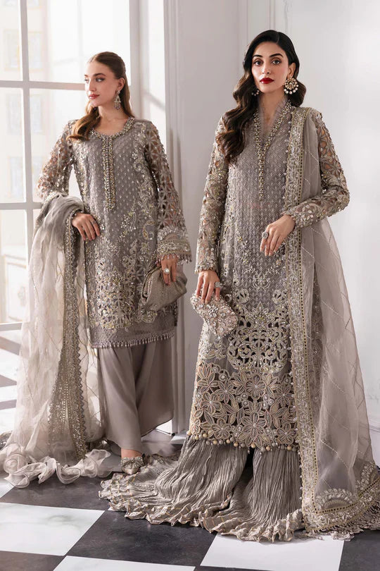 Pakistani Steel Grey Embroidered Organza Dress