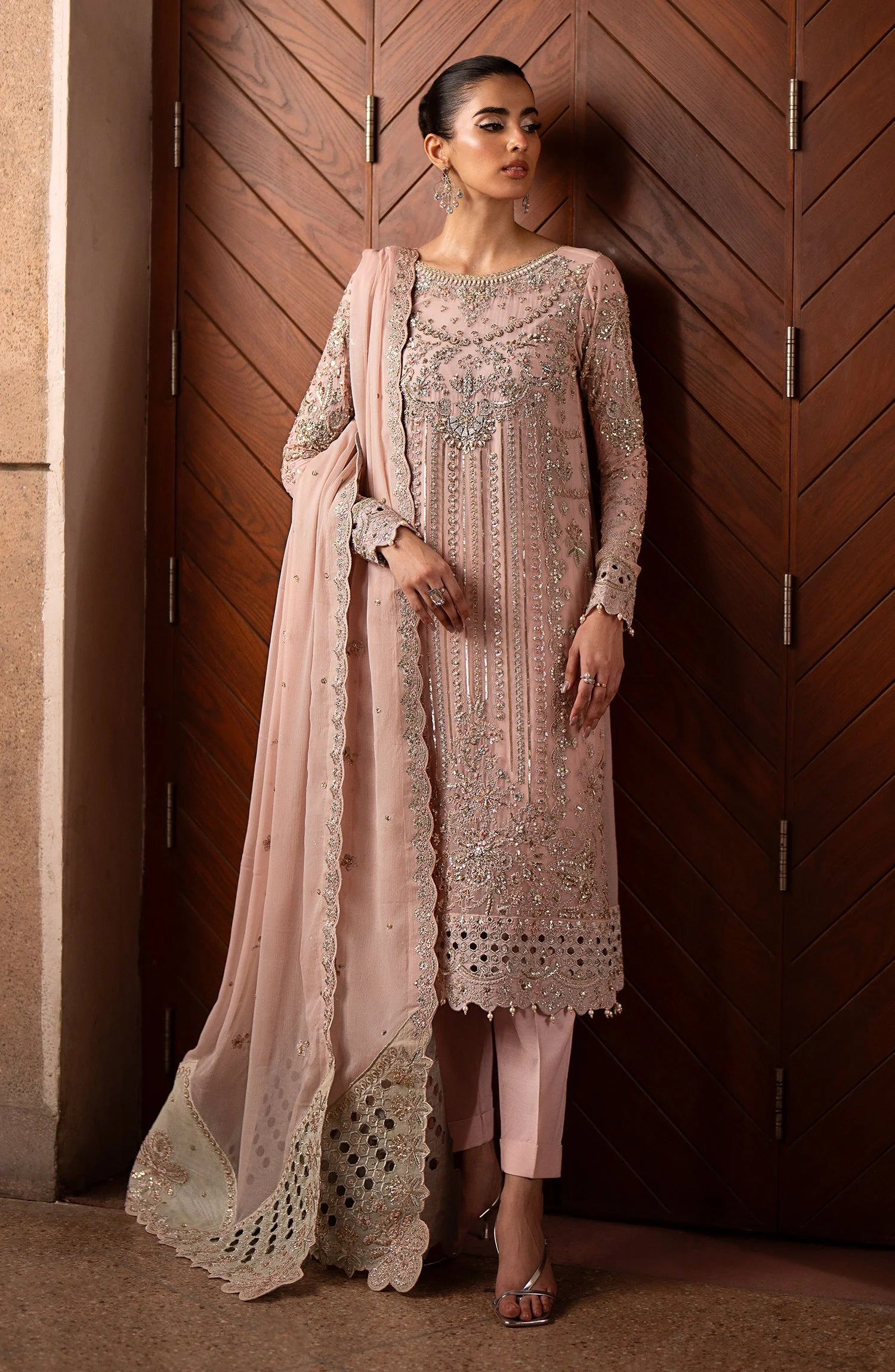 Emaan Adeel – Designer Embroidered Chiffon Dress Made On Custom Order