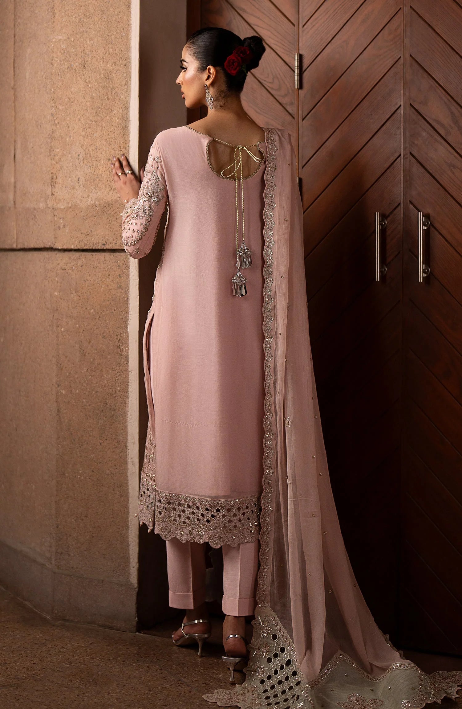 Emaan Adeel – Designer Embroidered Chiffon Dress Made On Custom Order