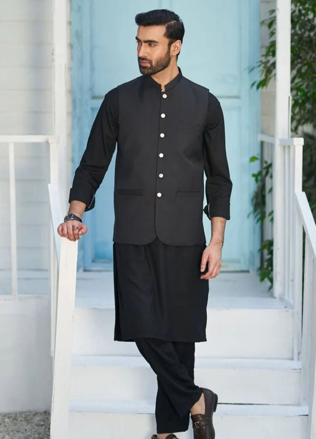 Muraqsh Plain Blended 3 Piece Suit