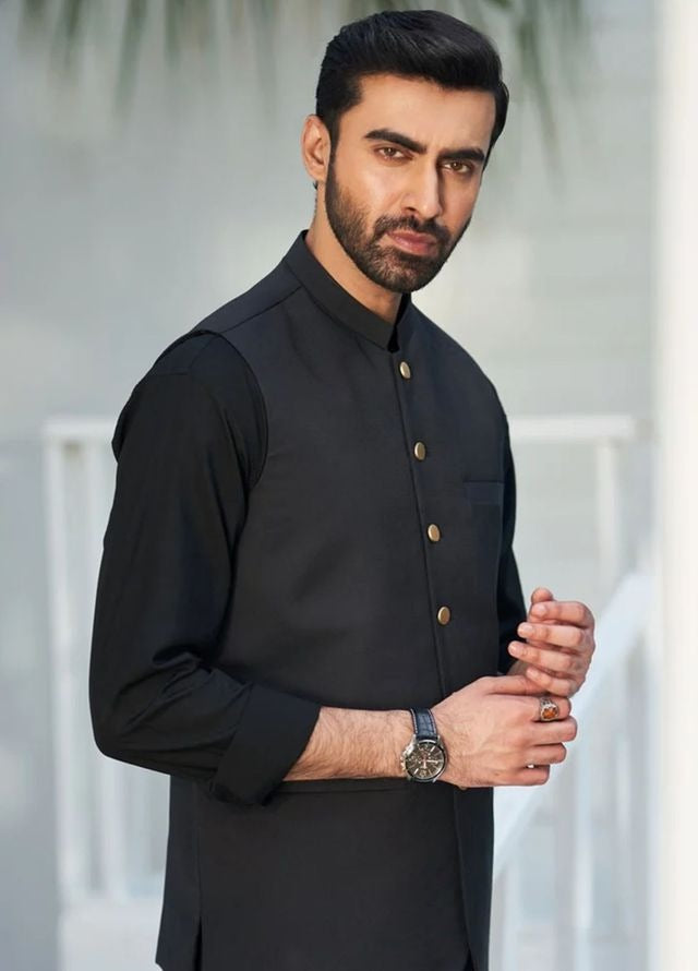 Muraqsh Plain Blended 3 Piece Suit