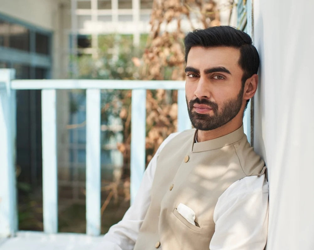 Muraqsh Plain Off White Blended 3 Piece Suit