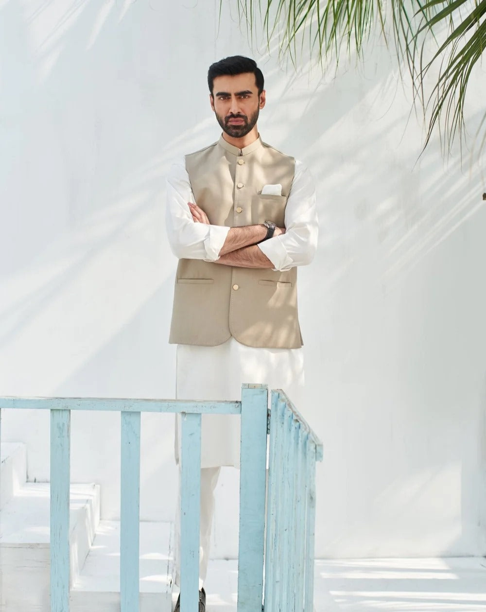 Muraqsh Plain Off White Blended 3 Piece Suit