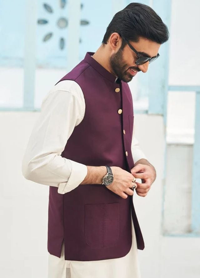 Muraqsh Plain Blended 3 Piece Suit