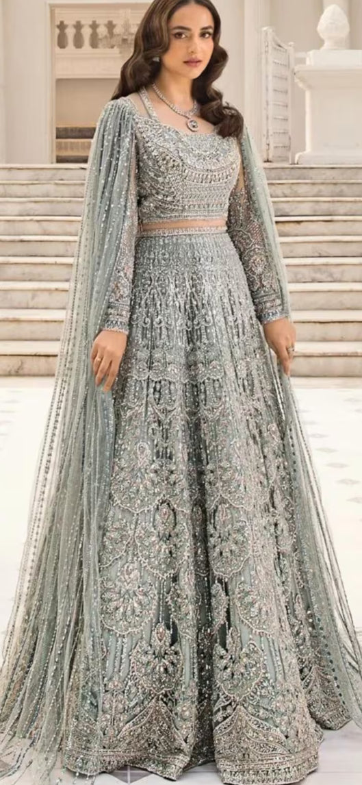 Pakistani Luxury wedding embroidered semi NET maxi  OR lengha choli made on custom order
