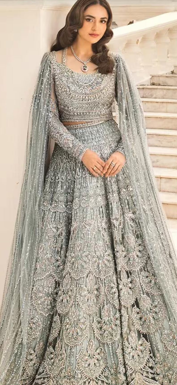 Pakistani Luxury wedding embroidered semi NET maxi  OR lengha choli made on custom order