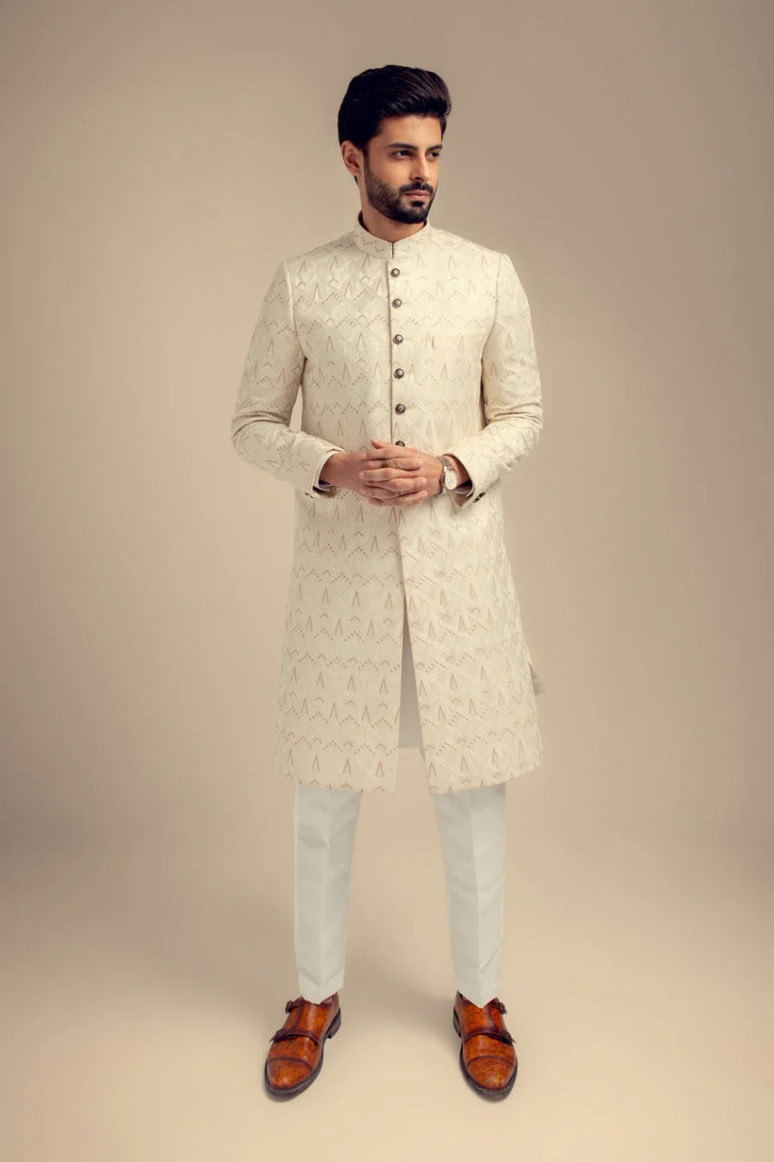 Designer White Sherwani for Groom Wedding Wear