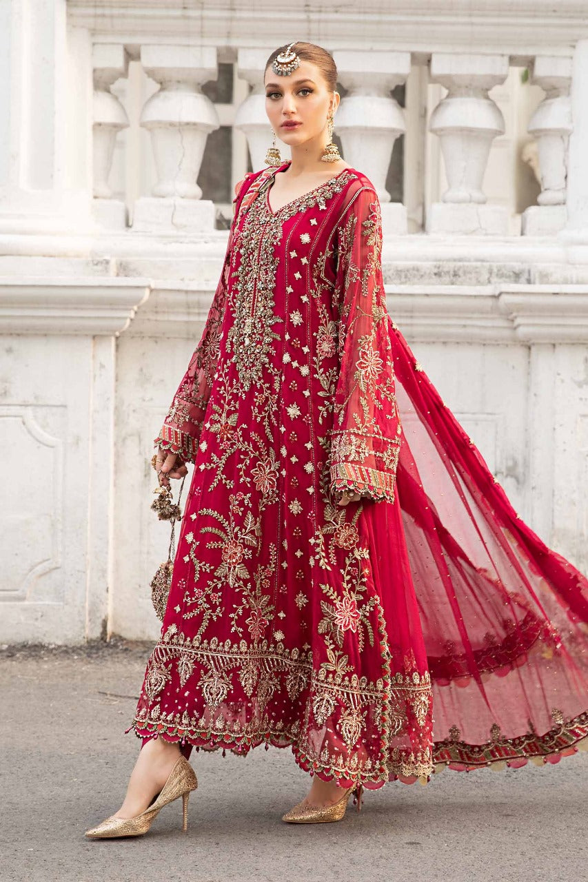 Pakistani Chiffon Hot Pink Embroidered Dress Made On Custom Order